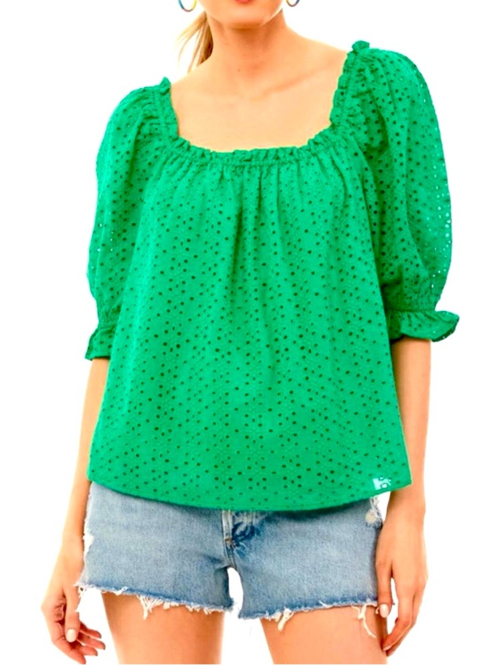 Pomander Place for Tuckernuck Iris Eyelet Blouse, Kelly Green, Size XS